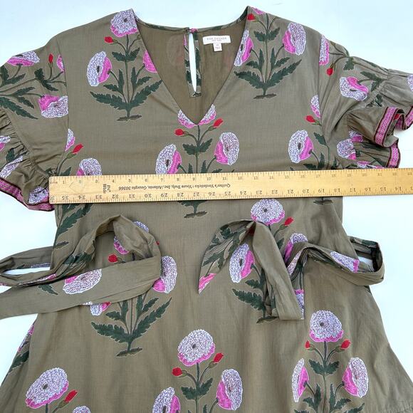Pink Chicken Floral Tent Mini Dress Ruffle Embellishment Sash Belt Tie Lined XS - Picture 6 of 8
